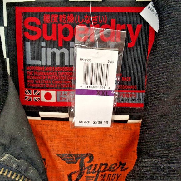 SUPERDRY LIMITED BOMBER RACING MOTO JACKET NWT Sz XXL Black - Picture 2 of 7